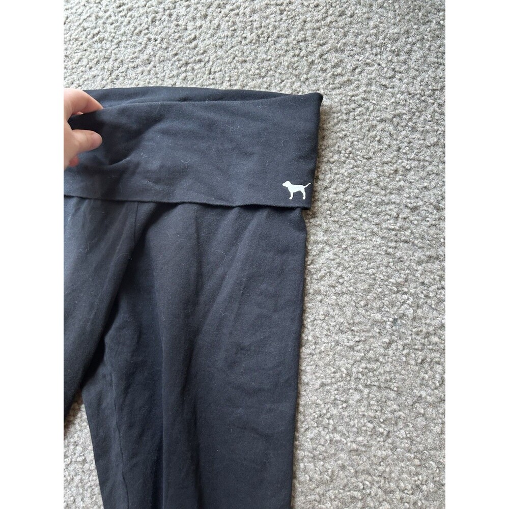 Y2K Victoria's Secret PINK Vintage MED Black Foldover Yoga Pants Skinny - Picture 2 of 4